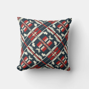 Red Beige Navy Diagonaal Zuidwesten Kijk Abstract Kussen