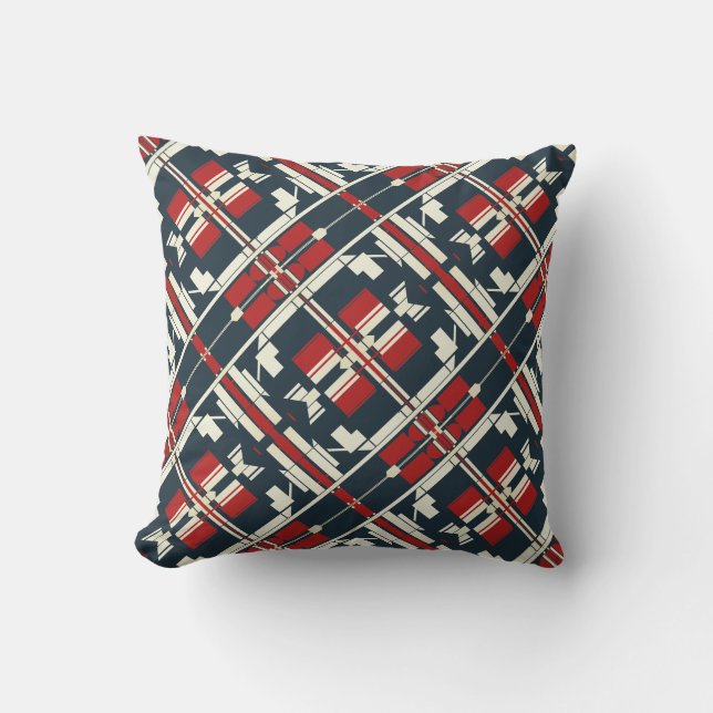 Red Beige Navy Diagonaal Zuidwesten Kijk Abstract Kussen (Voorkant)