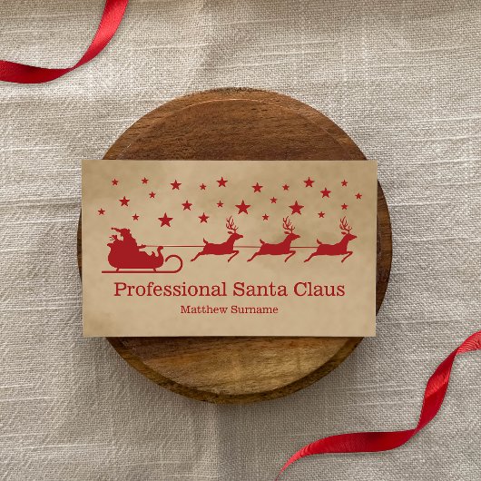 Red Beige Santa Sleigh Professional Service Visitekaartje