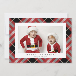 Red Beige Tartan Pset-fotokaart voor kerstmis Feestdagenkaart
