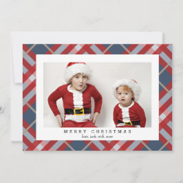 Red Beige Tartan Pset-fotokaart voor kerstmis Feestdagenkaart