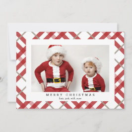 Red Beige Tartan Pset-fotokaart voor kerstmis Feestdagenkaart