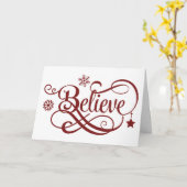 Red Believe Snowflakes Stars Kalligrafie Vakantie Kaart (Gele Bloem)
