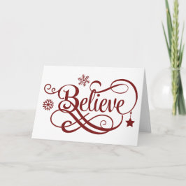 Red Believe Snowflakes Stars Kalligrafie Vakantie Kaart
