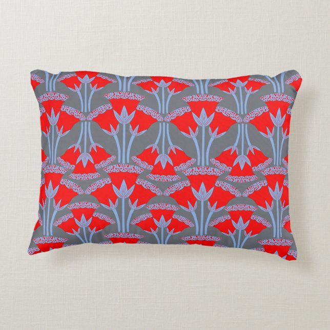 Red Bellflower Accent Pillow | One Owl Artist Kussen (Achterkant)