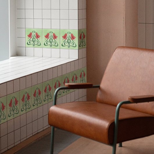 Red Bellflower Decor Art Deco Tegeltje