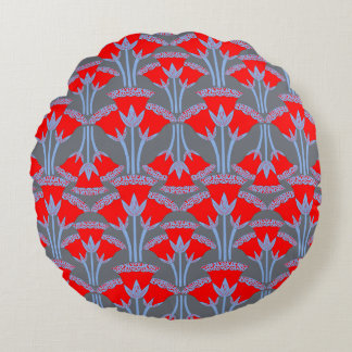 Red Bellflower Round Throw Pillow | One Owl Artist Rond Kussen