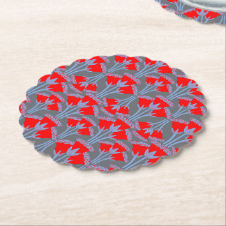 Red Bellflower Scalloped Round Paper Coaster  Kartonnen Onderzetters