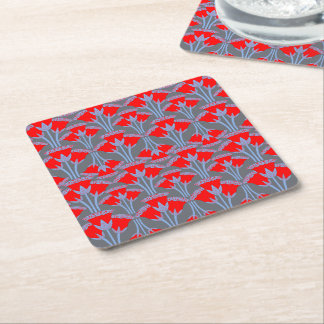 Red Bellflower Square Paper Coaster  Kartonnen Onderzetters
