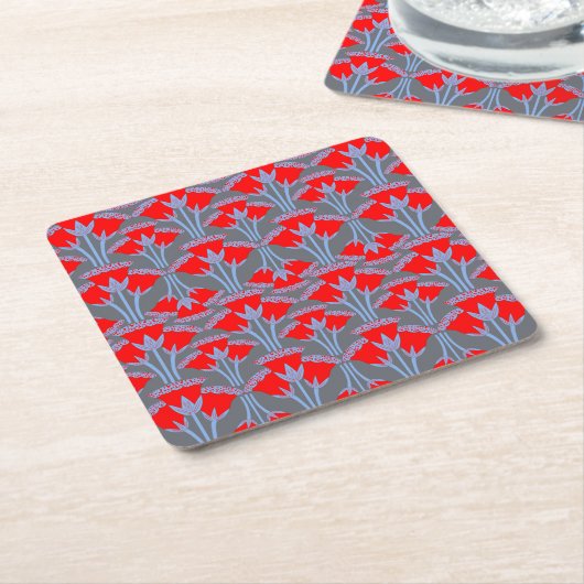 Red Bellflower Square Paper Coaster  Kartonnen Onderzetters (Schuin)