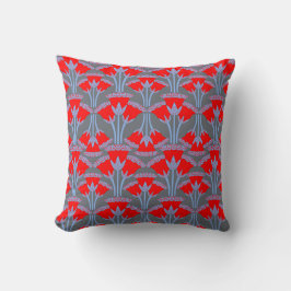 Red Bellflower Throw Pillow | One Owl Artist Kussen
