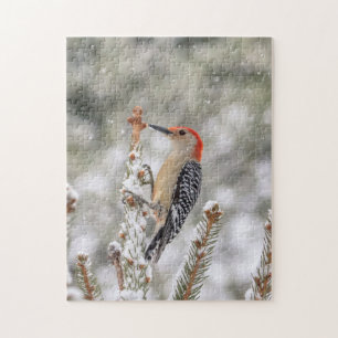 Red-bellied Woodpecker in de sneeuw Legpuzzel