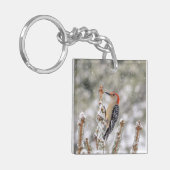 Red-bellied Woodpecker in de sneeuw Sleutelhanger (Voorkant Links)