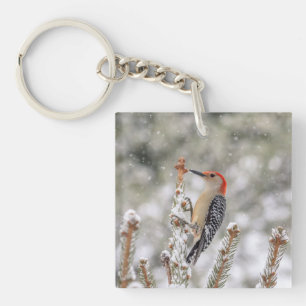 Red-bellied Woodpecker in de sneeuw Sleutelhanger