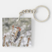 Red-bellied Woodpecker in de sneeuw Sleutelhanger (Achterkant)