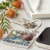 Red Bellied Woodpecker met rode kardinaal Sleutelhanger (Voorkant Rechts)