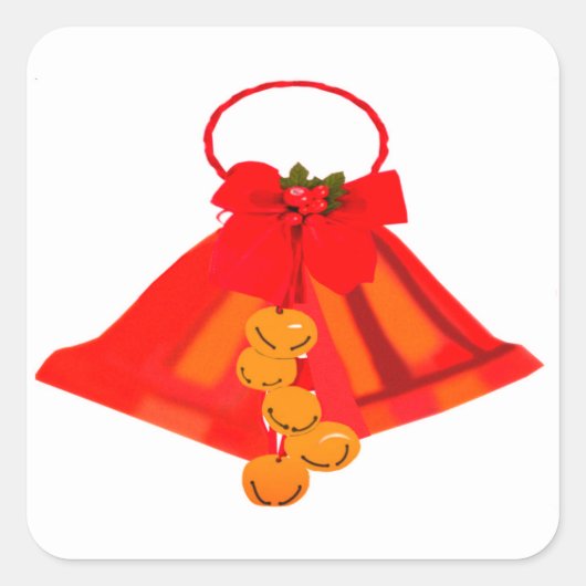 Red Bells en Holly Envelope Seals Vierkante Sticker (Voorkant)