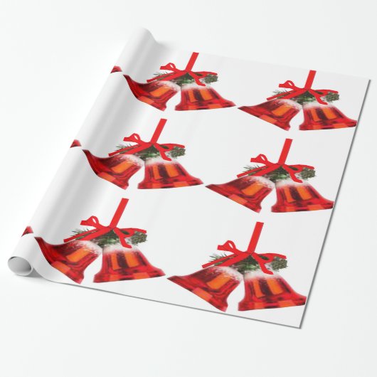 Red Bells en Holly Wrapping Paper Cadeaupapier (Uitgerold)