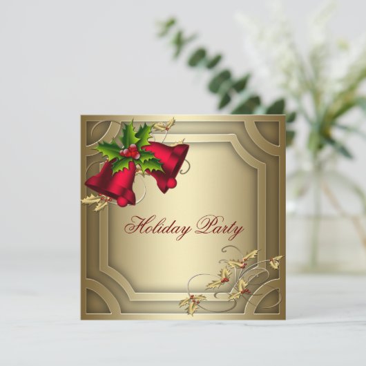 Red Bells Gold Corporate Christmas Party Kaart (Staand voorkant)