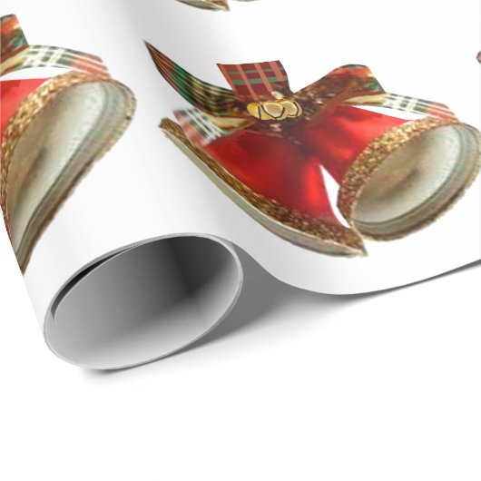 Red Bells White Wrapping Paper Cadeaupapier (Rol Hoek)