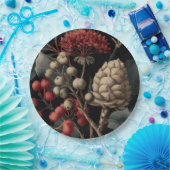 Red Berries and Exotic Seed Pods on Black Papieren Bordje (Feest)