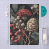 Red Berries and Exotic Seed Pods on Black Tissuepapier (Craft)