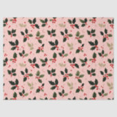 Red berries and holly on pink tissuepapier (Voorkant)