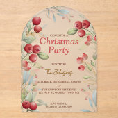 Red Berries and Pine Holiday Acryl Uitnodigingen (Voorkant)