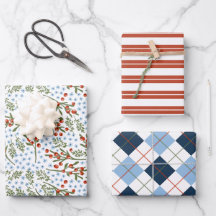 Red Berries Blue Flowers Pset Stripes Kerstmis