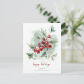 Red Berries Botanical Watercolor Christmas Feestdagenkaart (Staand voorkant)