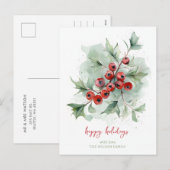 Red Berries Botanical Watercolor Christmas Feestdagenkaart (Voorkant / Achterkant)