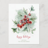 Red Berries Botanical Watercolor Christmas Feestdagenkaart (Voorkant)