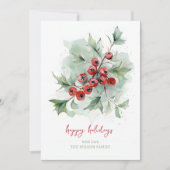 Red Berries Botanical Watercolor Christmas Feestdagenkaart (Voorkant)