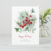 Red Berries Botanical Watercolor Christmas Feestdagenkaart (Staand voorkant)