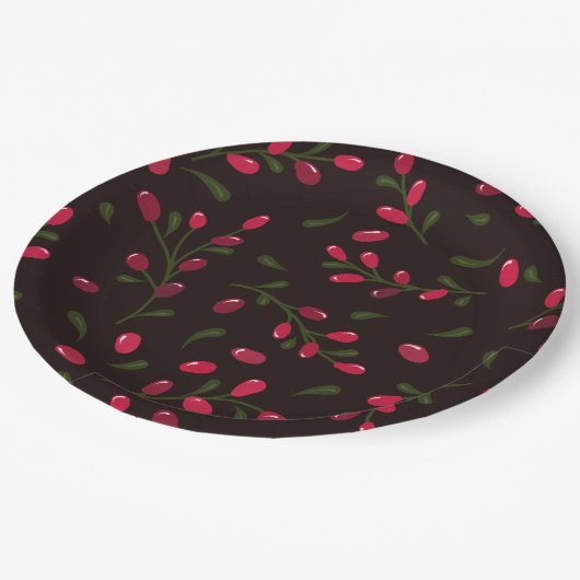 Red Berries Branches Lovely Papieren Bordje (Gekanteld)