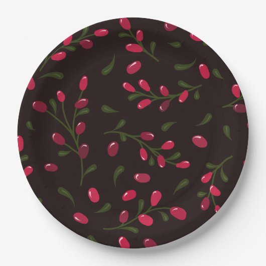 Red Berries Branches Lovely Papieren Bordje (Voorkant)