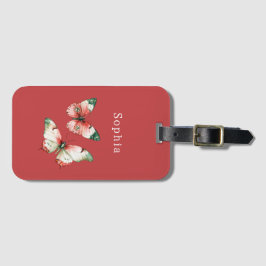 Red Berries Butterflies Bagagelabel