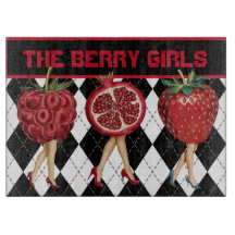 Red Berries Cartoon Dames op Zwart & Wit