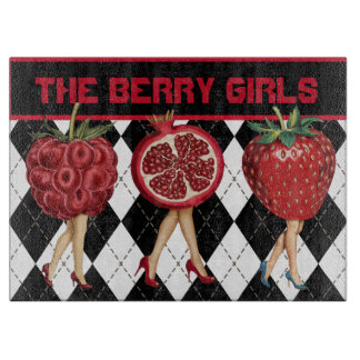 Red Berries Cartoon Dames op Zwart & Wit Snijplank