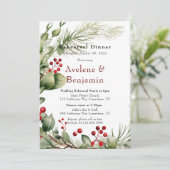 Red Berries dennenkrans bruiloft repetitie diner Kaart (Staand voorkant)