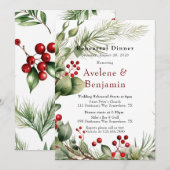 Red Berries dennenkrans bruiloft repetitie diner Kaart (Voorkant / Achterkant)