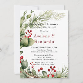 Red Berries dennenkrans bruiloft repetitie diner Kaart