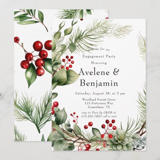 Red Berries dennenkrans bruiloft verlovingsfeest Kaart (Voorkant / Achterkant)