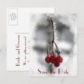Red Berries en Frost Winter Wedding Save the Date Aankondigingskaart (Voorkant / Achterkant)