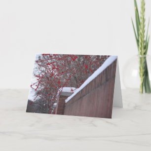 Red Berries en Snowy Fence-kerstkaart Feestdagen Kaart