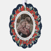 Red Berries + Eucalyptus Christmas Wreath Photo  Ornament Kaart (Links)