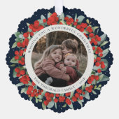 Red Berries + Eucalyptus Christmas Wreath Photo  Ornament Kaart (Voorkant)