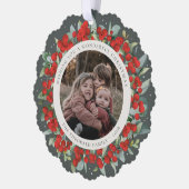 Red Berries + Eucalyptus Christmas Wreath Photo  Ornament Kaart (Links)