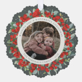 Red Berries + Eucalyptus Christmas Wreath Photo  Ornament Kaart (Voorkant)