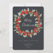 Red Berries + Eucalyptus kerstmis zonder foto Feestdagenkaart (Voorkant)